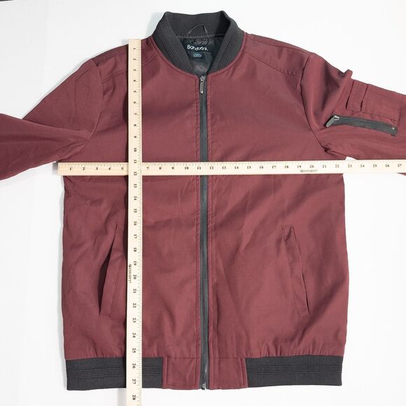 Sandbank Slim Fit Softshell Flight Bomber Jacket Mens Medium Maroon Red Full Zip - Picture 4 of 13
